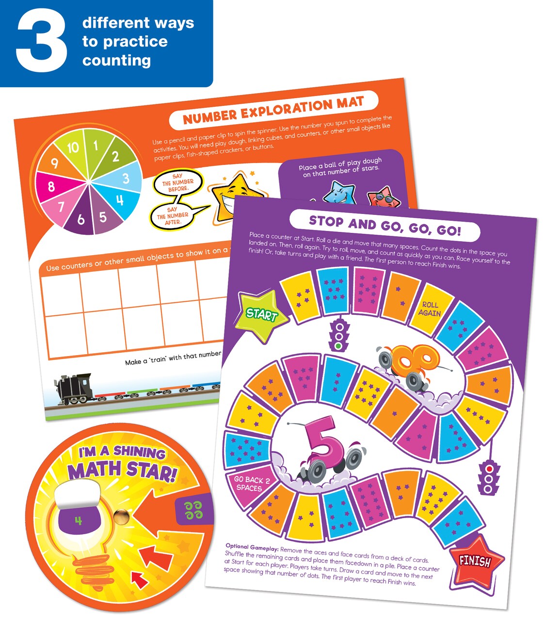 Carson Dellosa Numbers 1-10 Mathematics School Supplies, Board Games and EZ Spin Wheel Math Manipulatives, Preschool and Kindergarten Classroom Must Haves